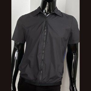 Prada Sport Nylon and Mesh Zip Up Short Sleeve Grey Gray Black Shirt Sz S Small